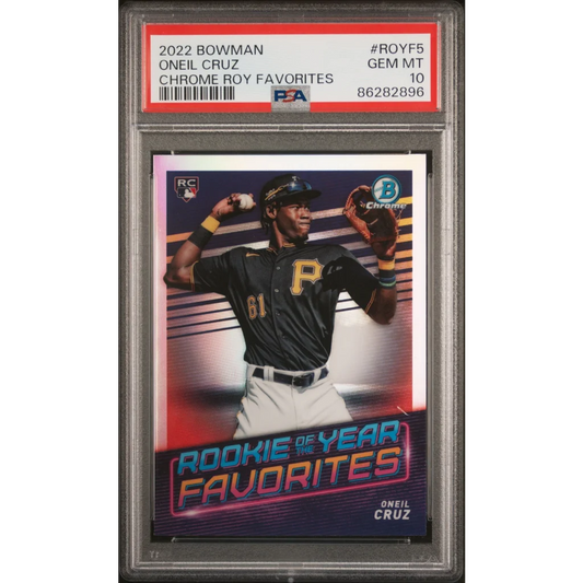 Graded 2022 Topps Bowman Oneil Cruz #ROYF5 Chrome ROY Favorites Rookie RC Baseball Card PSA 10 Gem Mint | Hall of Fame Sports Memorabilia | vintageantiquesgifts.com