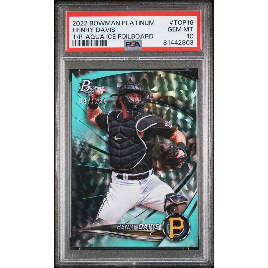 PSA graded 2022 Bowman Platinum Henry Davis Aqua Ice Foilboard baseball card