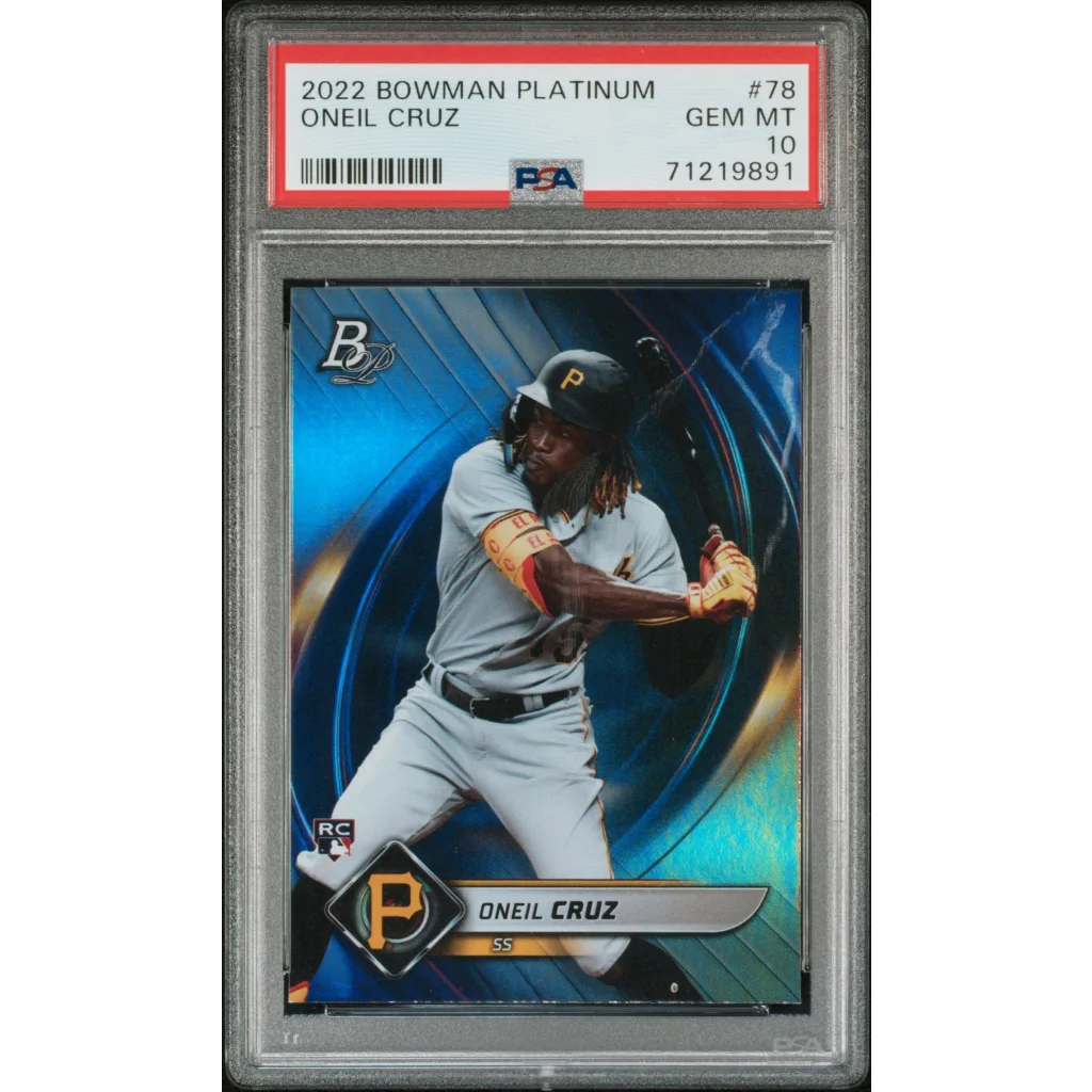 PSA Graded O’Neil Cruz 2022 Bowman Platinum Rookie Card baseball card image