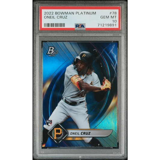 PSA Graded O’Neil Cruz 2022 Bowman Platinum Rookie Card baseball card image