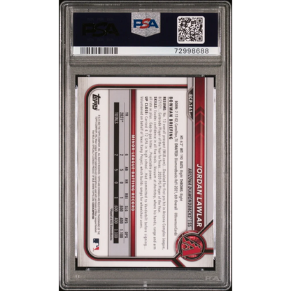 PSA graded Jordan Lawlar 2022 Bowman Chrome Aqua Prospects Card by professional sports authenticator