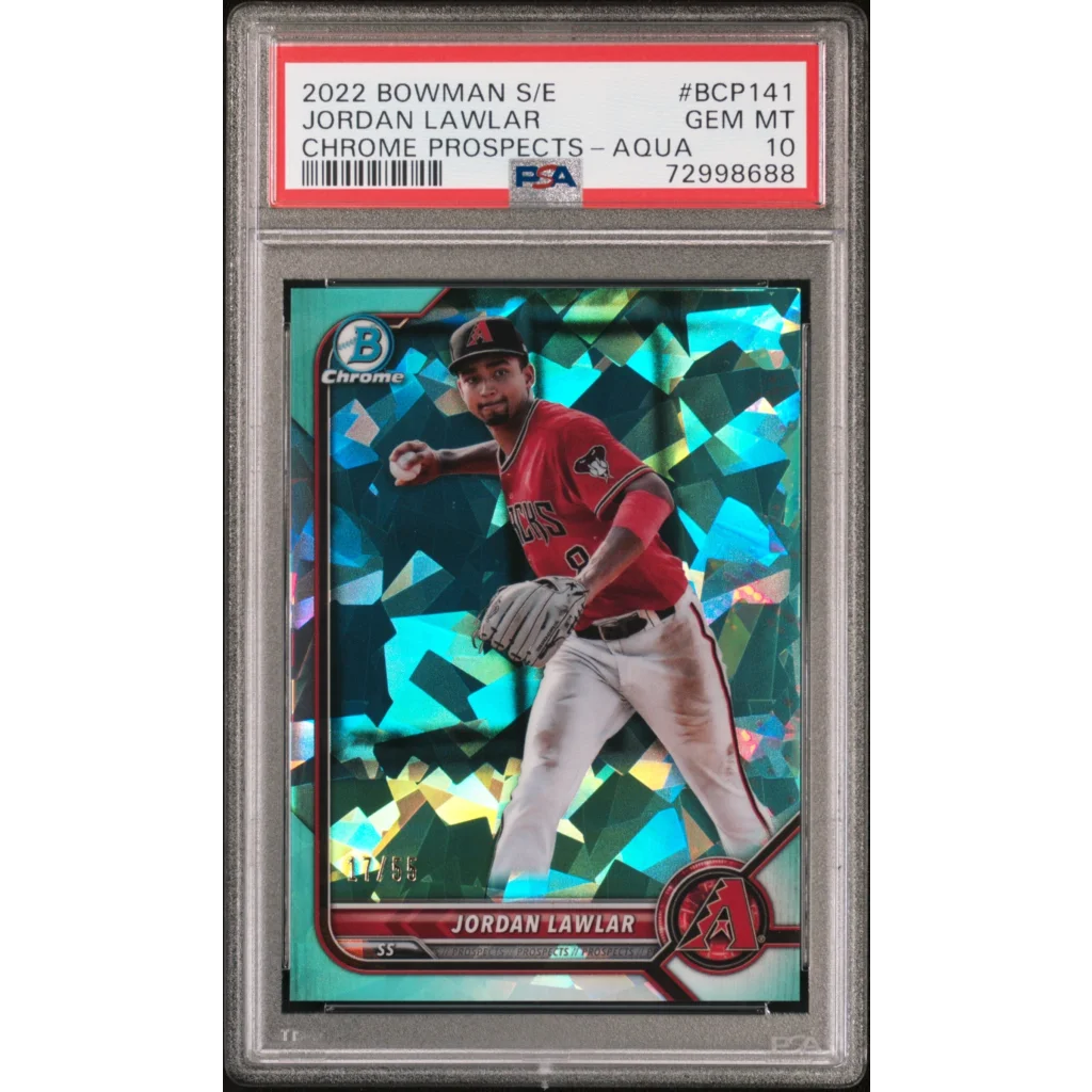 Graded 2022 Topps Bowman Sapphire Edition Jordan Lawler #BCP141 Chrome Prospects Aqua #/55 Rookie RC Baseball Card PSA 10 Gem Mint | Hall of Fame Sports Memorabilia | vintageantiquesgifts.com