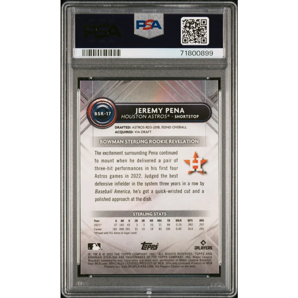 Graded 2022 Topps Bowman Sterling Jeremy Pena #BSR17 Rookie RC Baseball Card PSA 10 Gem Mint | PSA 10 Gem Mint Graded Rookie Card | vintageantiquesgifts.com