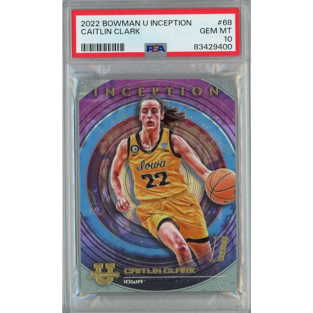 Graded 2022 Bowman U Inception Caitlin Clark basketball card in PSA case