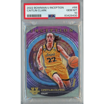Graded 2022 Bowman U Inception Caitlin Clark basketball card in PSA case