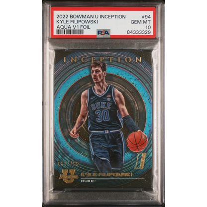 Graded 2022 Topps Bowman U Inception Kyle Filipowski #94 Aqua V Foil #/199 Rookie RC Basketball Card PSA 10 Gem Mint | Hall of Fame Sports Memorabilia | vintageantiquesgifts.com