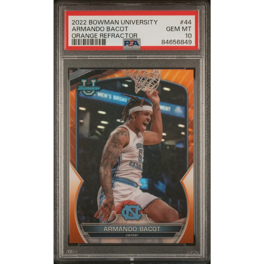 Graded 2022 Topps Bowman University Armando Bacot #44 Orange Refractor Rookie RC Basketball Card PSA 10 Gem Mint | Hall of Fame Sports Memorabilia | vintageantiquesgifts.com