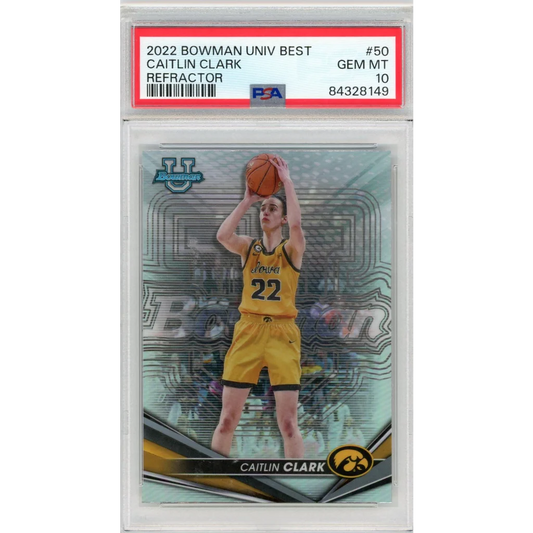 Graded PSA 10 2022 Bowman University Caitlin Clark #50 Refractor Rookie Card