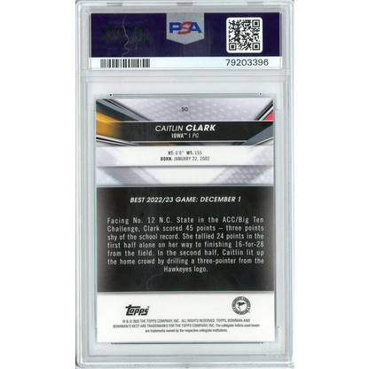 Graded Caitlin Clark 2022 Bowman University basketball card in PSA case