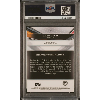 Graded Caitlin Clark 2022 Bowman Rookie Basketball Card in PSA case