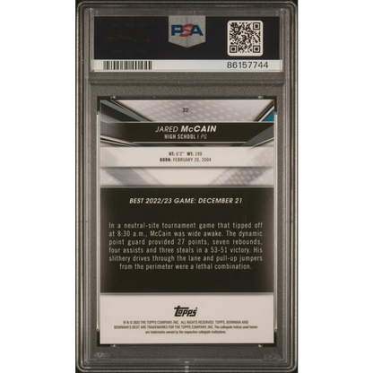 PSA Graded Jared McCain Speckle Refractor Rookie Card basketball trading card