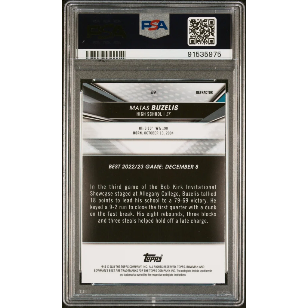Graded Matas Buzelis Bowman University Best Basketball Card in PSA holder