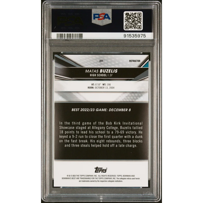 Graded Matas Buzelis Bowman University Best Basketball Card in PSA holder