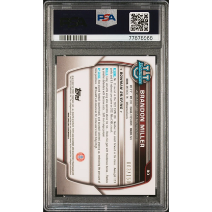 PSA 10 Graded 2022 Topps Bowman Brandon Miller Fuchsia Mini Diamond Refractor Rookie Card