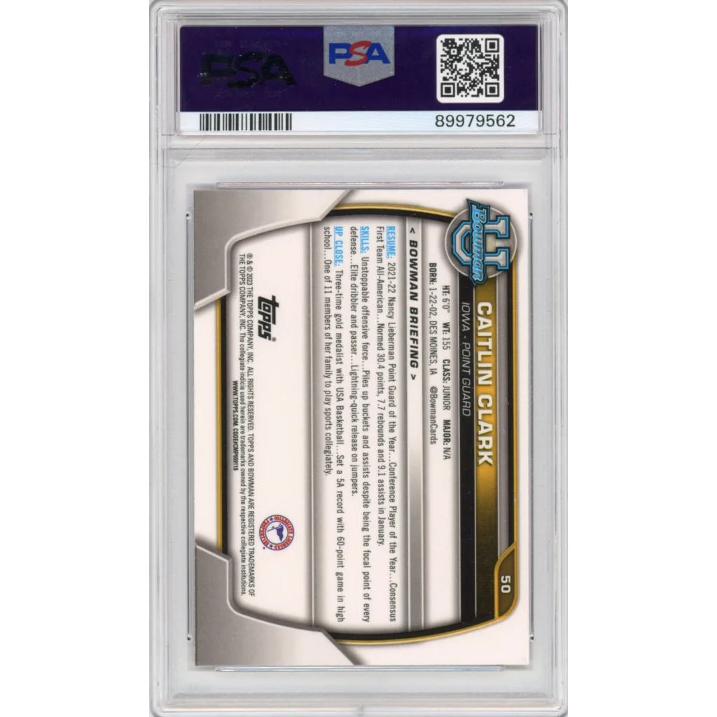 PSA graded Caitlin Clark Pink Refractor basketball card in mint condition