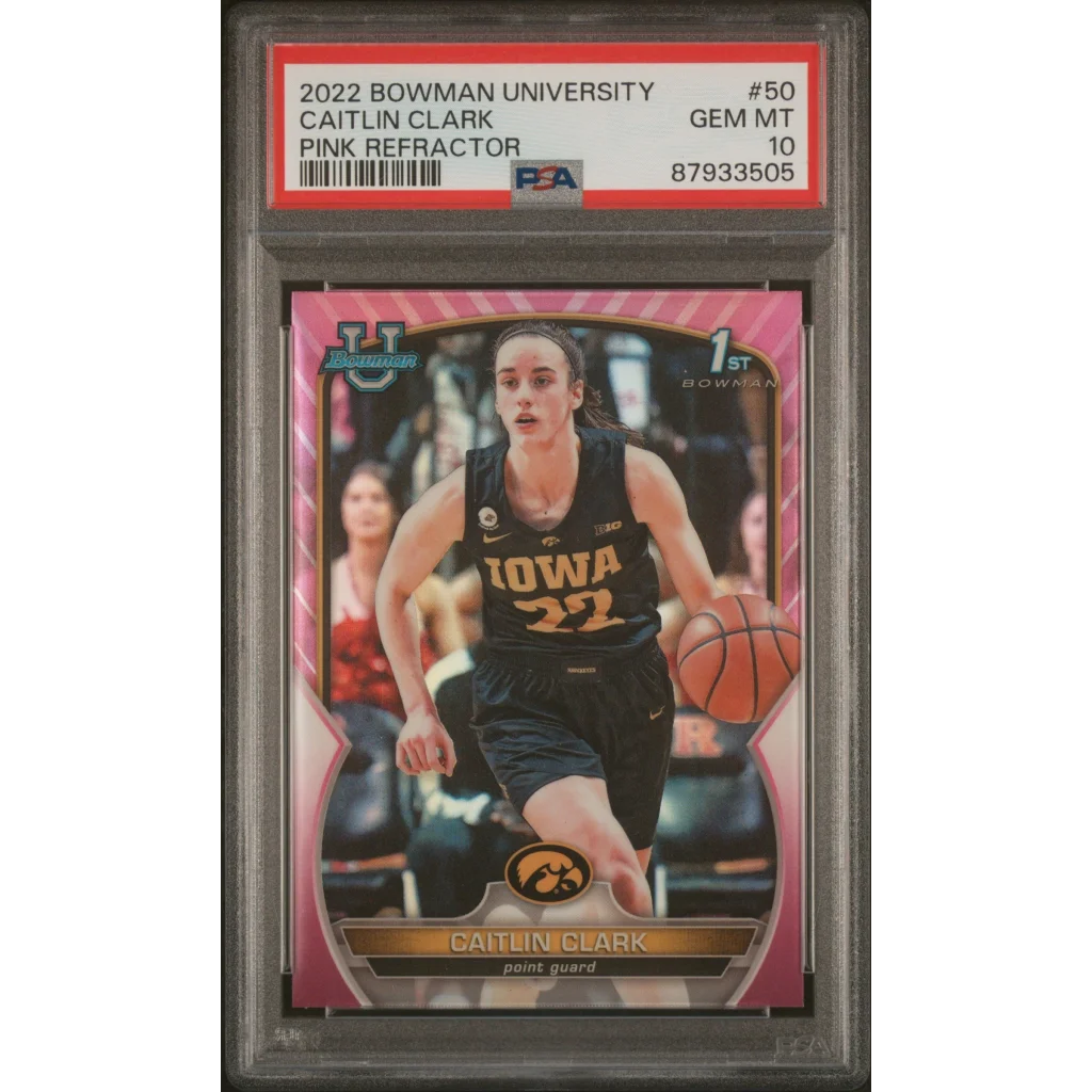 PSA graded Caitlin Clark 2022 Bowman pink refractor basketball card