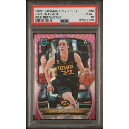 PSA graded Caitlin Clark 2022 Bowman pink refractor basketball card