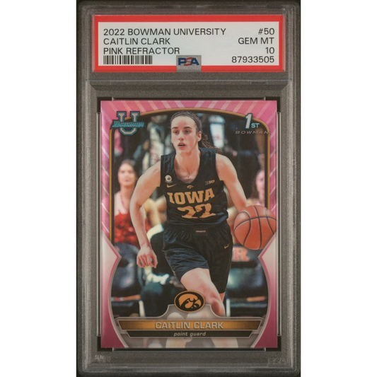 PSA graded Caitlin Clark 2022 Bowman pink refractor basketball card