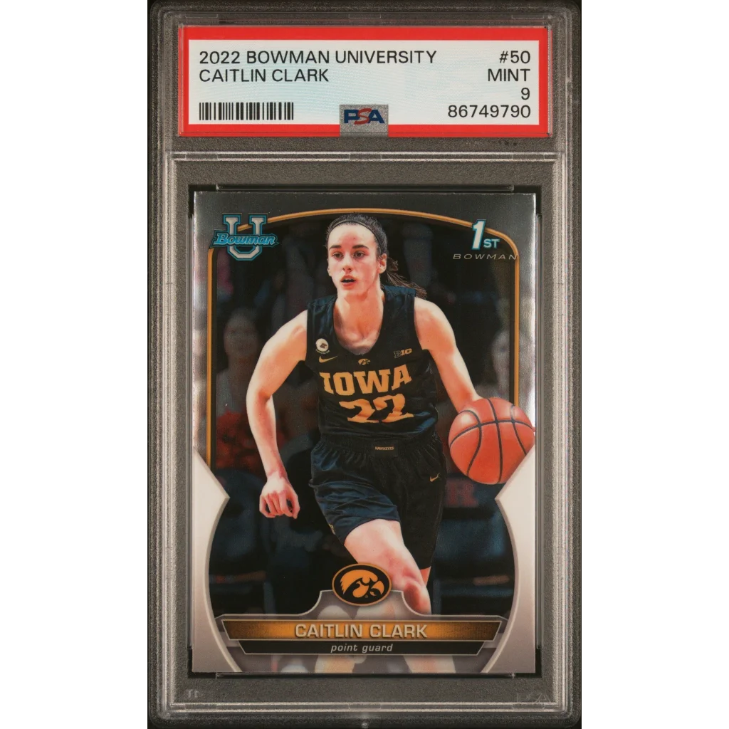 Graded 2022 Topps Bowman University Caitlin Clark #50 Rookie RC Basketball Card PSA 9 Mint | Hall of Fame Sports Memorabilia | vintageantiquesgifts.com