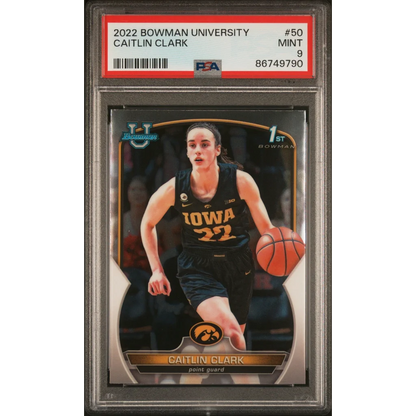 Graded 2022 Topps Bowman University Caitlin Clark #50 Rookie RC Basketball Card PSA 9 Mint | Hall of Fame Sports Memorabilia | vintageantiquesgifts.com
