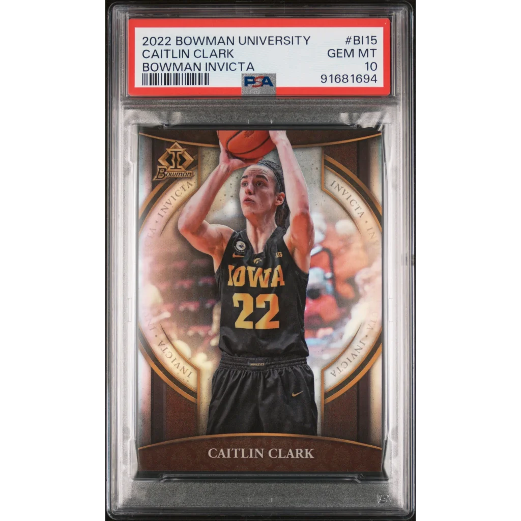 Graded 2022 Topps Bowman University Caitlin Clark #BI15 Invicta Rookie RC Basketball Card PSA 10 Gem Mint | Hall of Fame Sports Memorabilia | vintageantiquesgifts.com