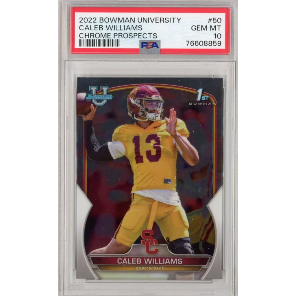 Graded 2022 Topps Bowman University Caleb Williams #50 Chrome Prospects Rookie RC Football Card PSA 10 Gem Mint | Hall of Fame Sports Memorabilia | vintageantiquesgifts.com
