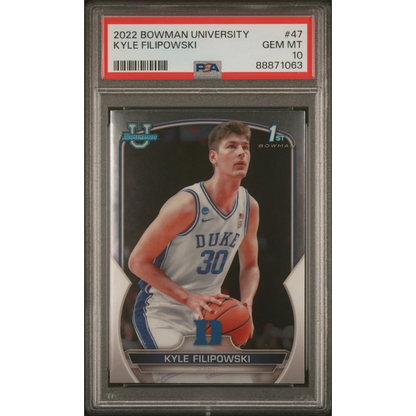 Graded PSA 10 Gem Mint 2022 Bowman University Kyle Filipowski #47 Rookie Card