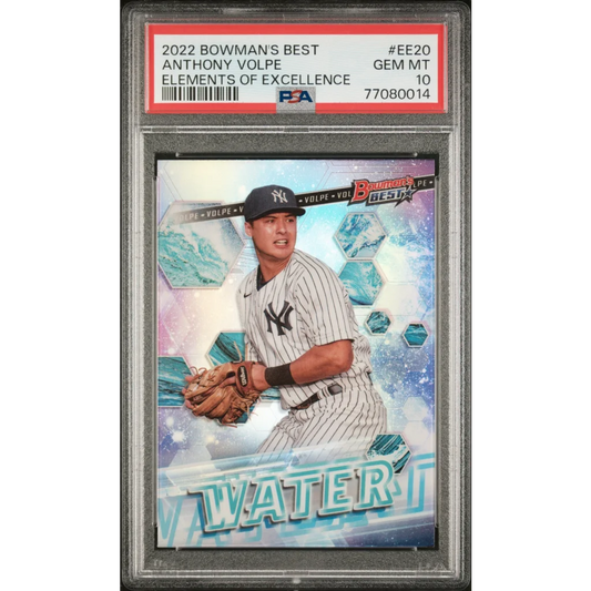 A graded Anthony Volpe Yankees baseball card in PSA case for collectors