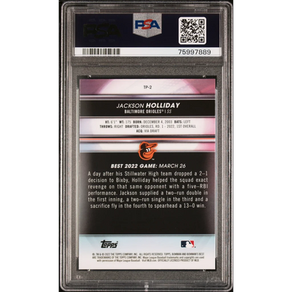 Jackson Holliday PSA 10 graded baseball card from Bowman Best 2022 product