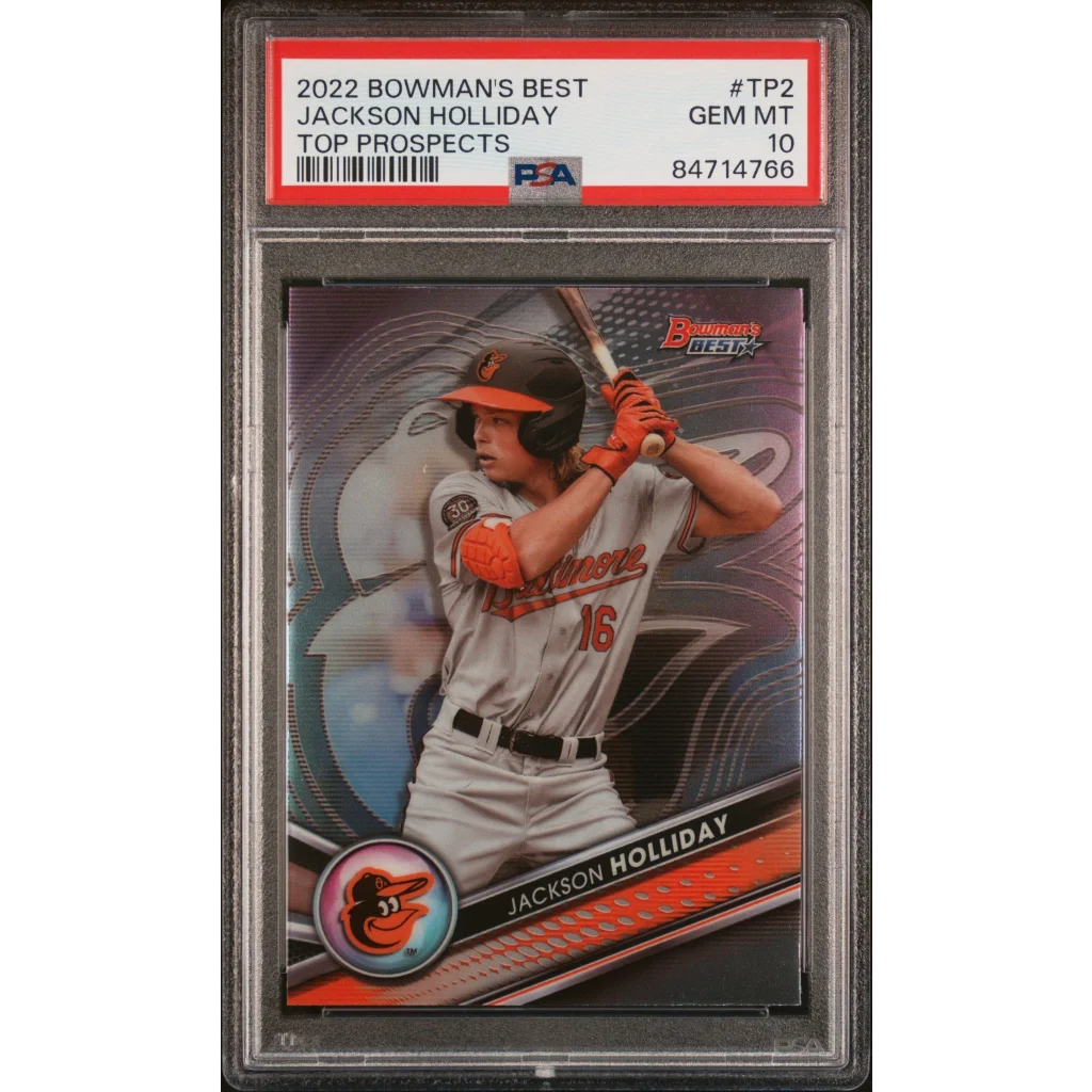 Graded 2022 Topps Bowmans Best Jackson Holliday #TP2 Top Prospects Rookie RC Baseball Card PSA 10 Gem Mint | Hall of Fame Sports Memorabilia | vintageantiquesgifts.com