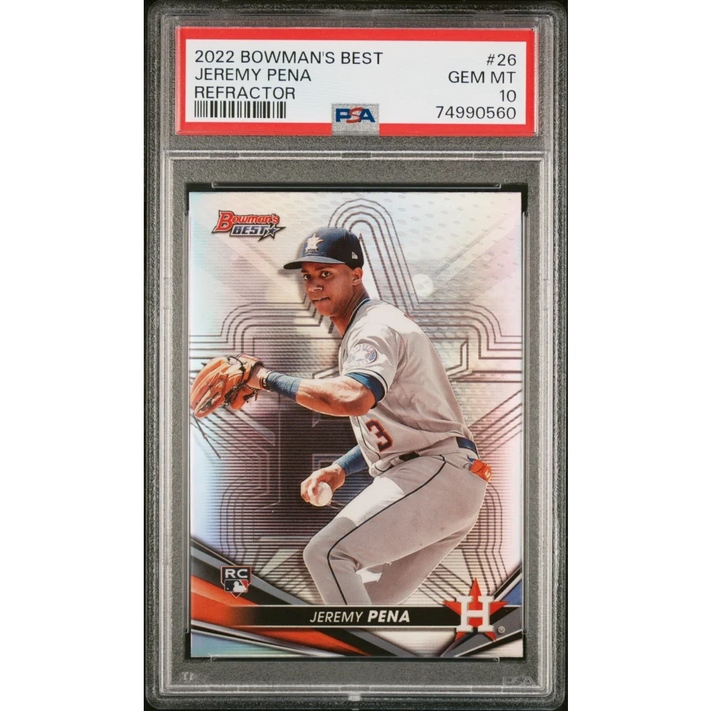 A graded Jeremy Pena 2022 Bowman’s Best Refractor sports card PSA GEM MT 10