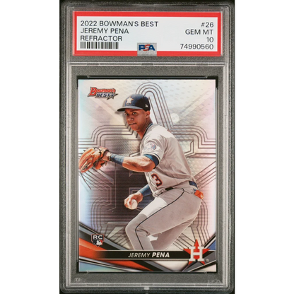 A graded Jeremy Pena 2022 Bowman’s Best Refractor sports card PSA GEM MT 10