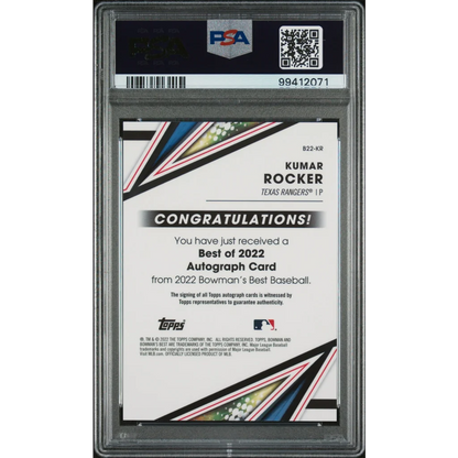 Graded 2022 Topps Bowmans Best Kumar Rocker #B22KR Best of 2022 Autographs Rookie RC Baseball Card PSA 10 Gem Mint | PSA 10 Gem Mint Graded Rookie Card | vintageantiquesgifts.com
