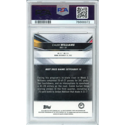 Graded 2022 Topps Bowmans Best University Caleb Williams #1 Rookie RC Football Card PSA 10 Gem Mint | PSA 10 Gem Mint Graded Rookie Card | vintageantiquesgifts.com
