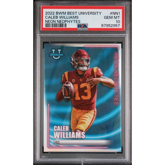 PSA Graded Caleb Williams Rookie Football Card displayed in a product showcase