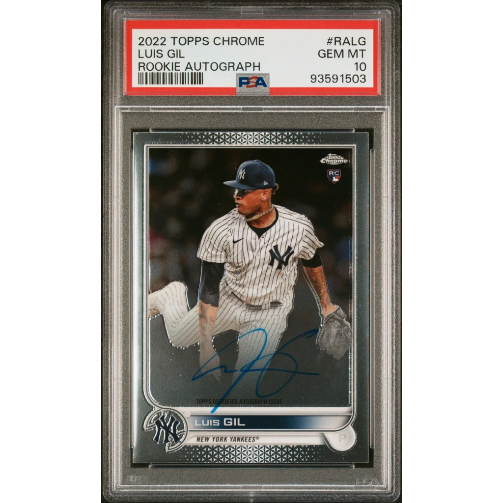 PSA 10 Graded 2022 Topps Chrome Luis Gil Yankees Rookie Autograph Card