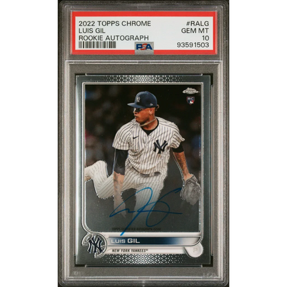 PSA 10 Graded 2022 Topps Chrome Luis Gil Yankees Rookie Autograph Card