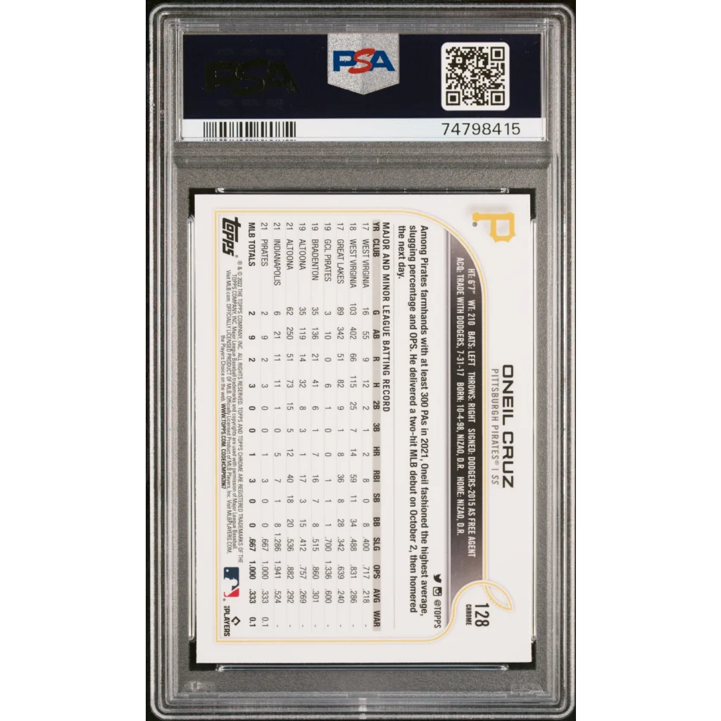 Graded 2022 Topps Chrome Sonic Oneil Cruz Rookie PSA 10 Gem Mint Card