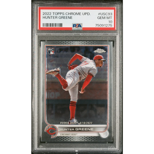 Graded 2022 Topps Chrome Update Hunter Greene Rookie Card in the Hunter Greene Rookie Card Survives Authentication Gauntlet product