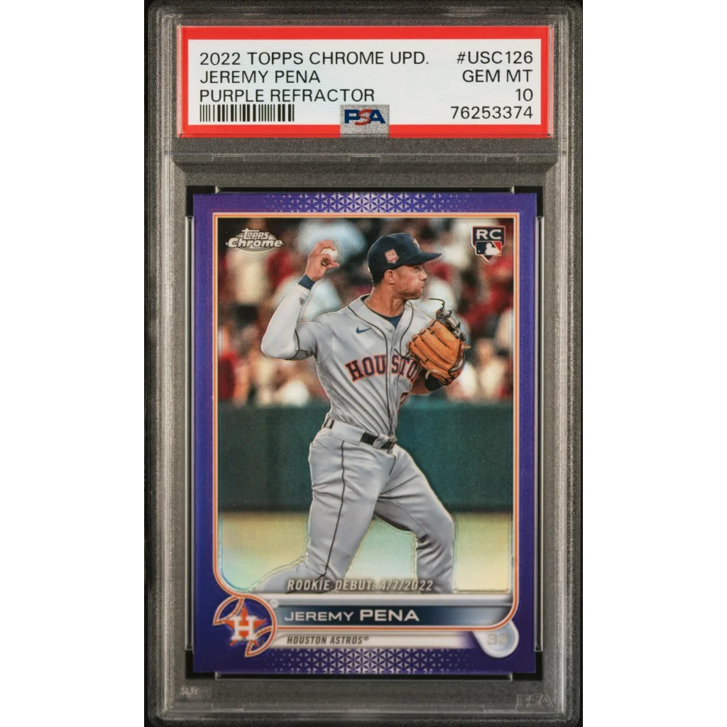 PSA graded Jeremy Peña 2022 Topps Chrome Purple Refractor baseball card image