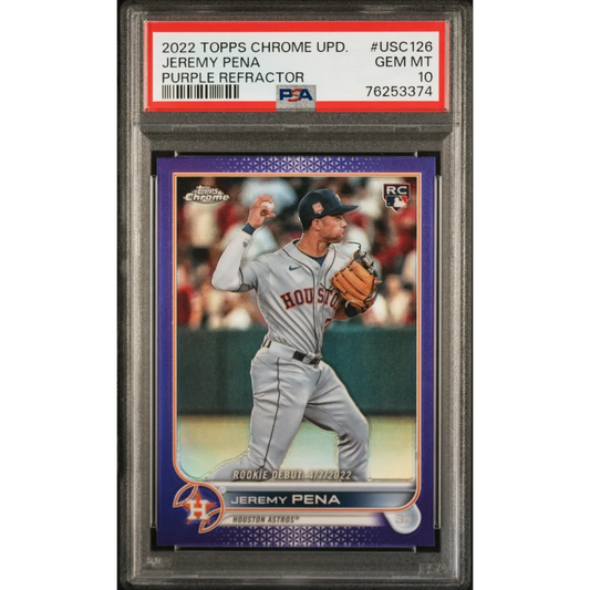 PSA graded Jeremy Peña 2022 Topps Chrome Purple Refractor baseball card image