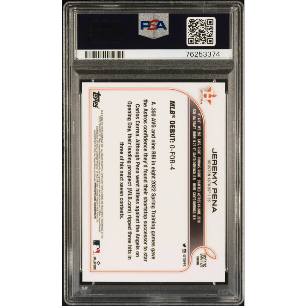 PSA graded Jeremy Peña 2022 Topps Chrome Purple Refractor baseball card for collectors