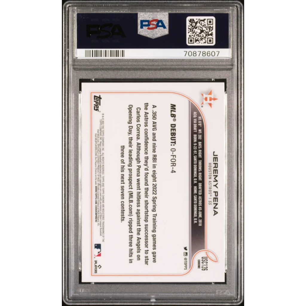 Graded 2022 Topps Chrome Update Jeremy Pena #USC126 Rookie RC Baseball Card PSA 10 Gem Mint | PSA 10 Gem Mint Graded Rookie Card | vintageantiquesgifts.com
