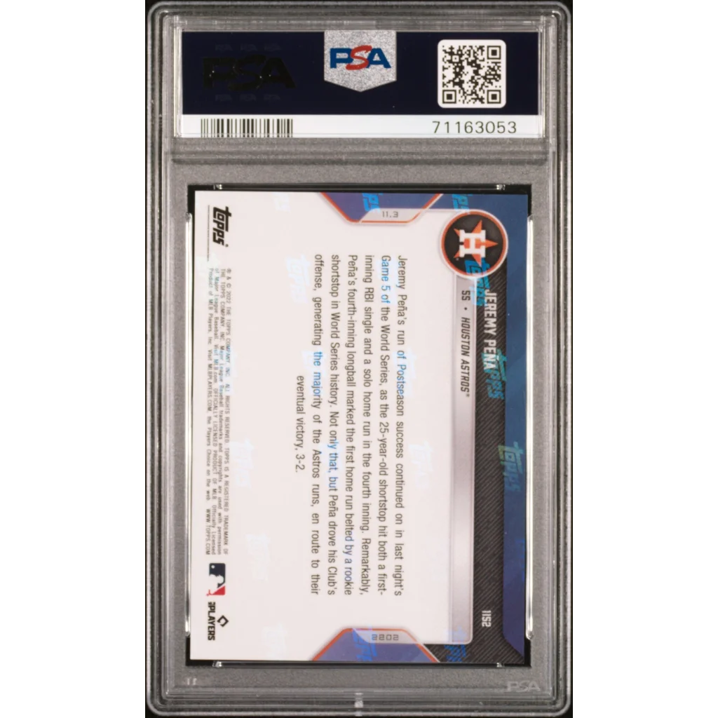 Graded 2022 Topps Now Jeremy Pena #1152 Rookie RC Baseball Card PSA 10 Gem Mint | PSA 10 Gem Mint Graded Rookie Card | vintageantiquesgifts.com