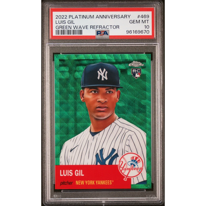 Graded 2022 Topps Platinum Anniversary Luis Gil #469 Green Wave Refractor #/99 Rookie RC Baseball Card PSA 10 Gem Mint | Hall of Fame Sports Memorabilia | vintageantiquesgifts.com