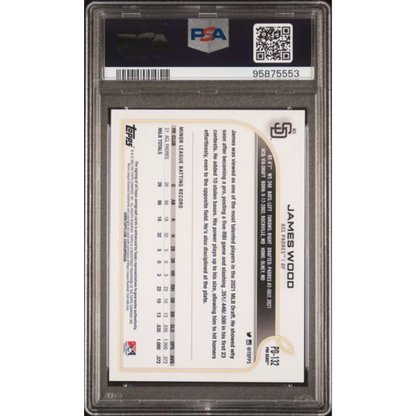 Back of graded 2022 Topps Pro Debut James Wood PSA 10 autograph rookie card