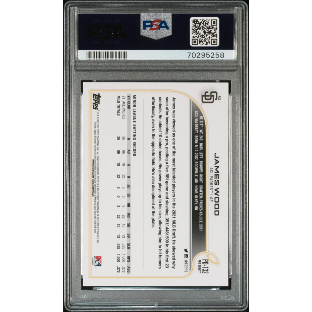 PSA graded 2022 Topps Pro Debut James Wood baseball card for collectors