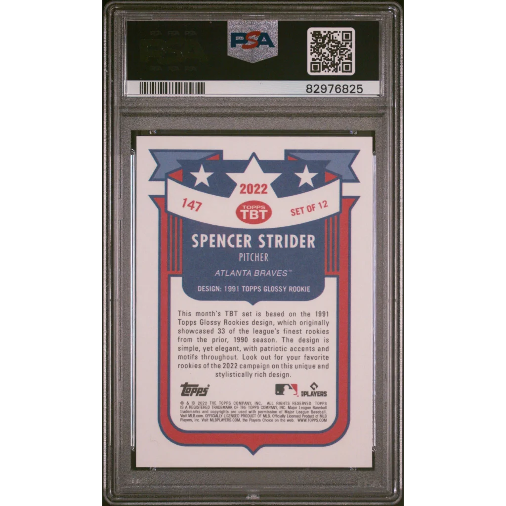 Graded 2022 Topps Spencer Strider #147 Throwback Thursday Rookie RC Baseball Card PSA 10 Gem Mint | PSA 10 Gem Mint Graded Rookie Card | vintageantiquesgifts.com