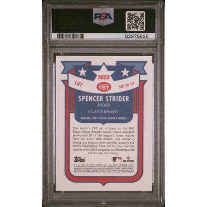 Graded 2022 Topps Spencer Strider #147 Throwback Thursday Rookie RC Baseball Card PSA 10 Gem Mint | PSA 10 Gem Mint Graded Rookie Card | vintageantiquesgifts.com