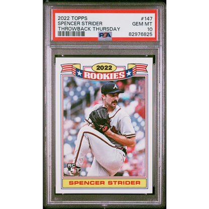 Graded 2022 Topps Spencer Strider #147 Throwback Thursday Rookie RC Baseball Card PSA 10 Gem Mint | Hall of Fame Sports Memorabilia | vintageantiquesgifts.com